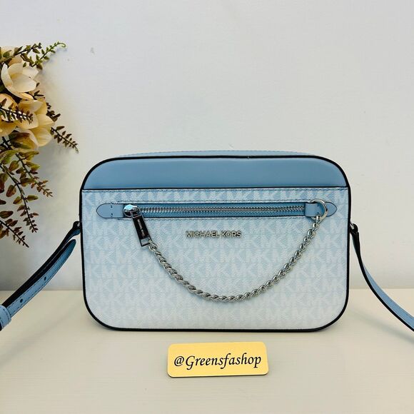 Michael Kors Purse Jet Set Ombré Signature Logo Crossbody Body Bag Lt Sky - Picture 1 of 10